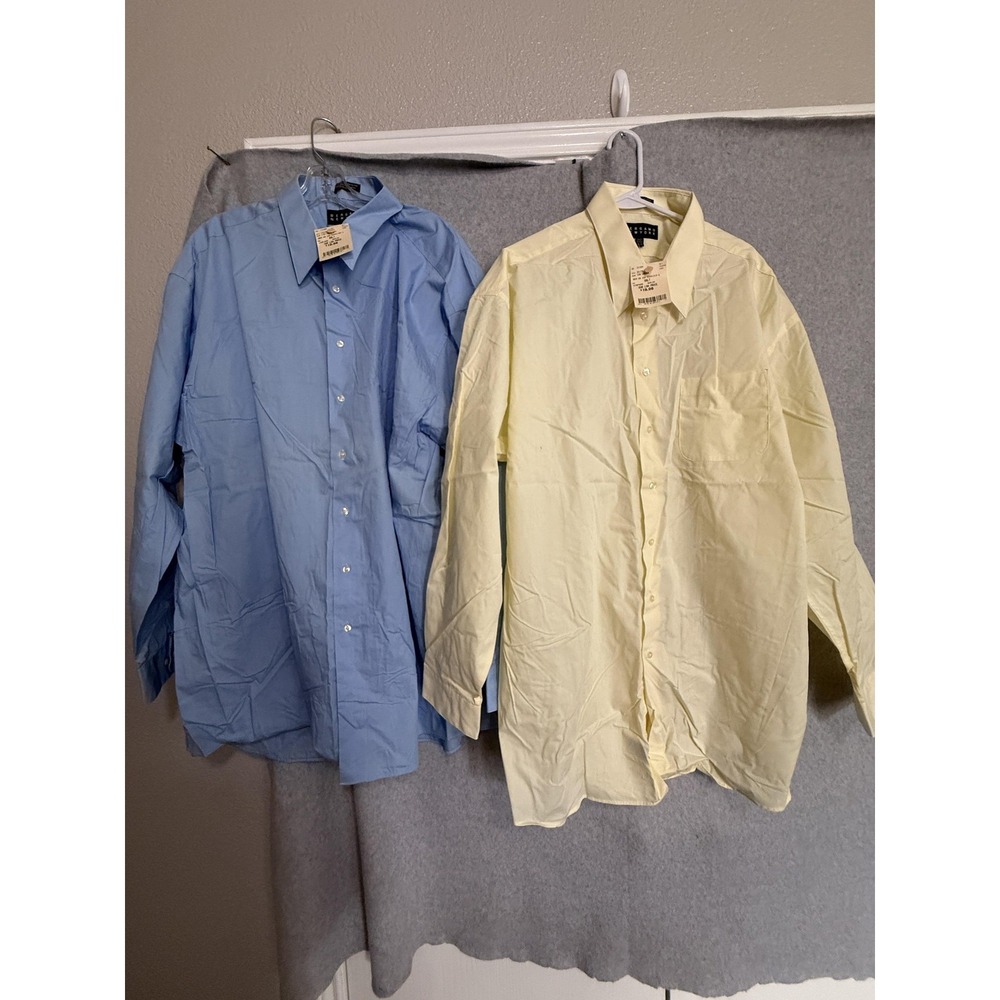 Bergamo New York Dress Shirt Mens 2XLT Big‎ Tall 2 Pack Cream Blue Monogram